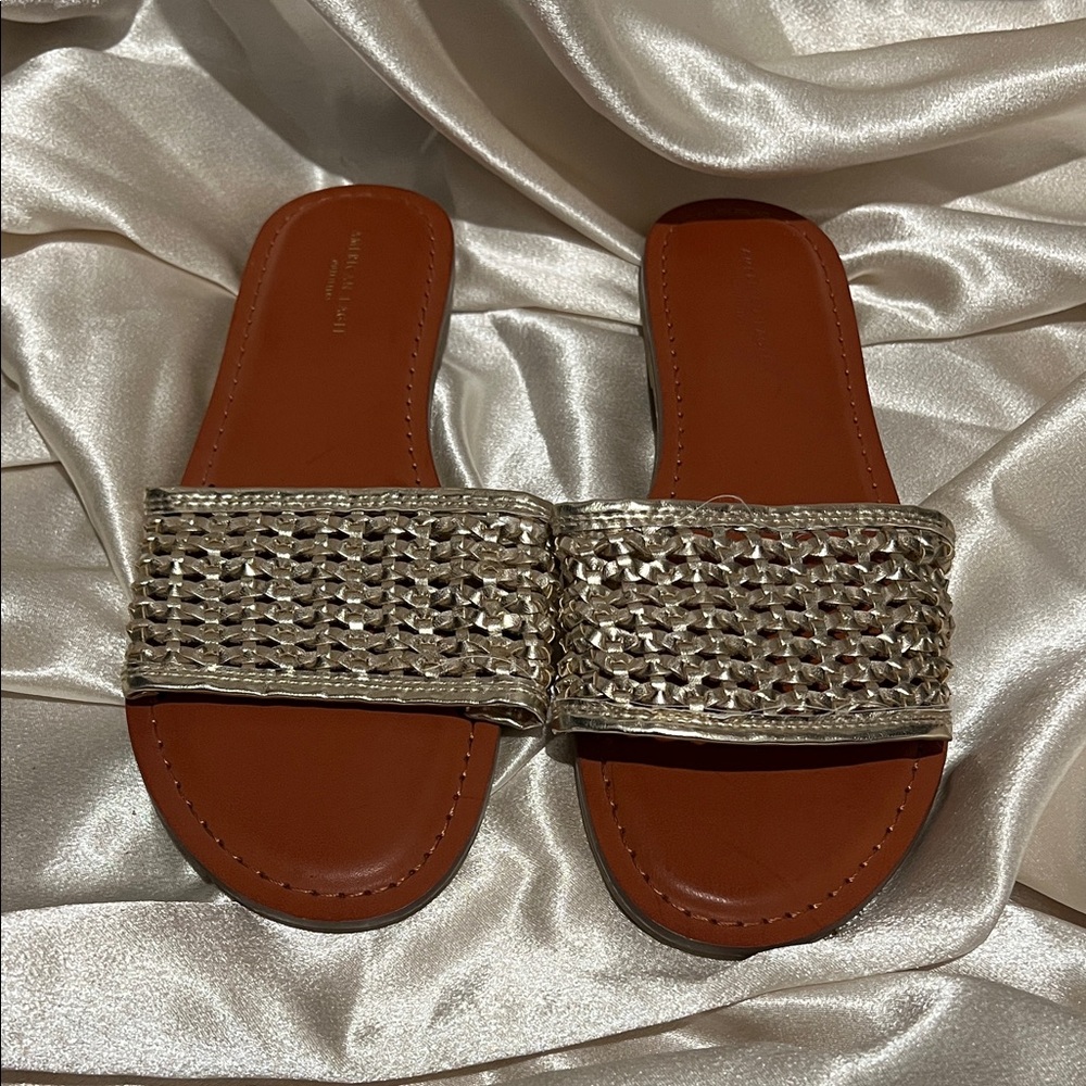 American Eagle Gold Woven Sandals